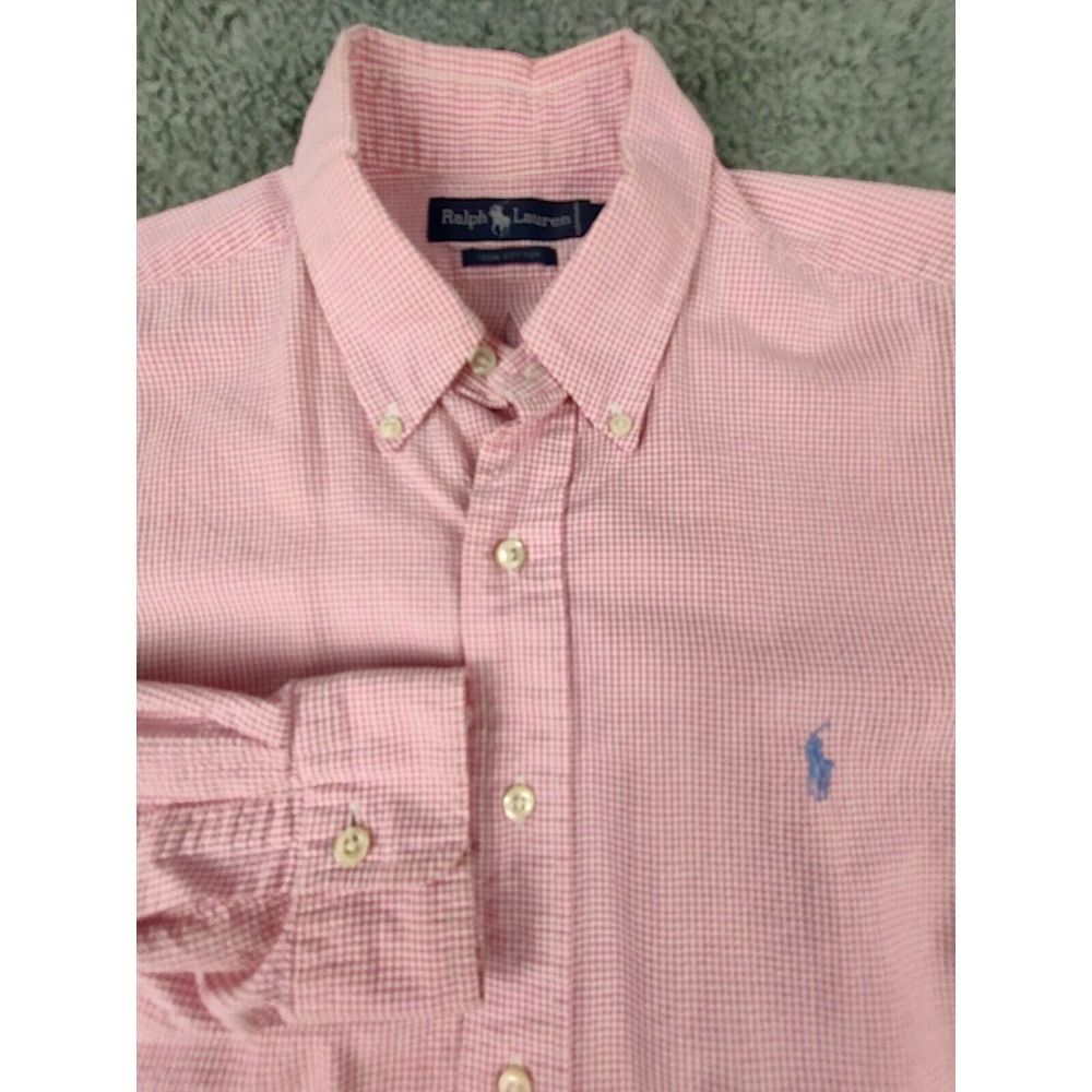 Polo Ralph Lauren Shirt Men's Size L Pink Check Pattern Button Down Long Sleeve